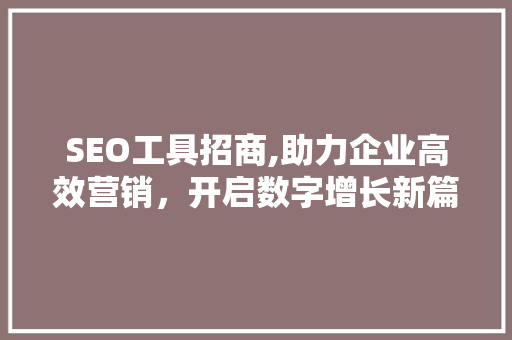 SEO工具招商,助力企业高效营销，开启数字增长新篇章