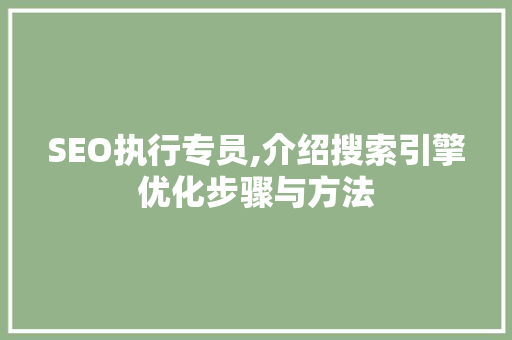 SEO执行专员,介绍搜索引擎优化步骤与方法