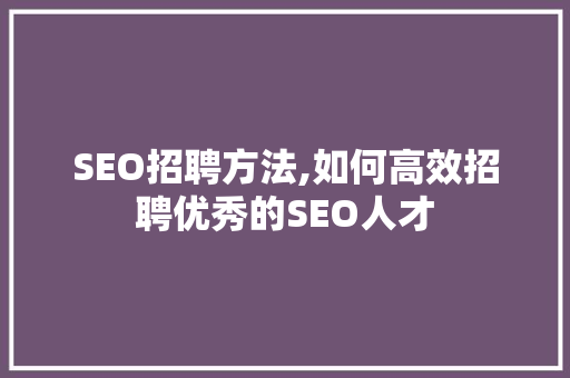SEO招聘方法,如何高效招聘优秀的SEO人才