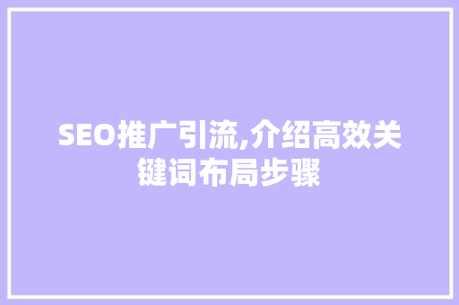 SEO推广引流,介绍高效关键词布局步骤