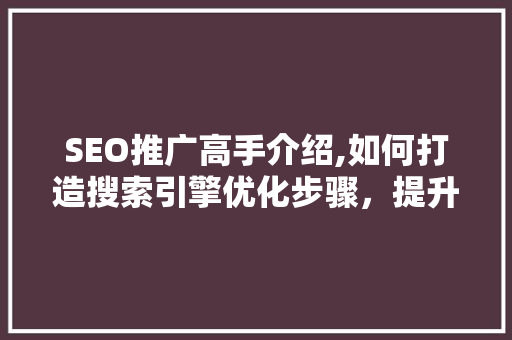 SEO推广高手介绍,如何打造搜索引擎优化步骤，提升网站排名