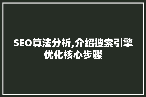 SEO算法分析,介绍搜索引擎优化核心步骤