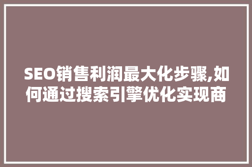SEO销售利润最大化步骤,如何通过搜索引擎优化实现商业盈利