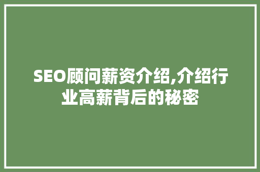 SEO顾问薪资介绍,介绍行业高薪背后的秘密 WordPress教程