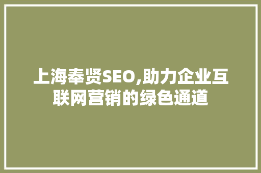 上海奉贤SEO,助力企业互联网营销的绿色通道