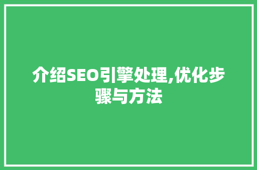 介绍SEO引擎处理,优化步骤与方法