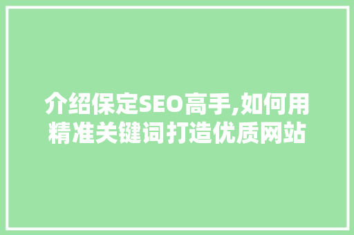 介绍保定SEO高手,如何用精准关键词打造优质网站
