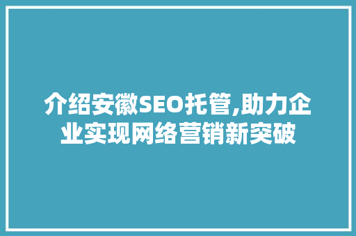 介绍安徽SEO托管,助力企业实现网络营销新突破 SEO教程