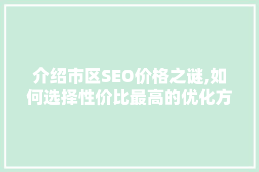 介绍市区SEO价格之谜,如何选择性价比最高的优化方法