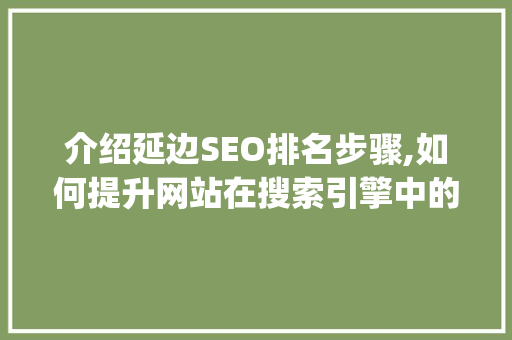介绍延边SEO排名步骤,如何提升网站在搜索引擎中的visibility