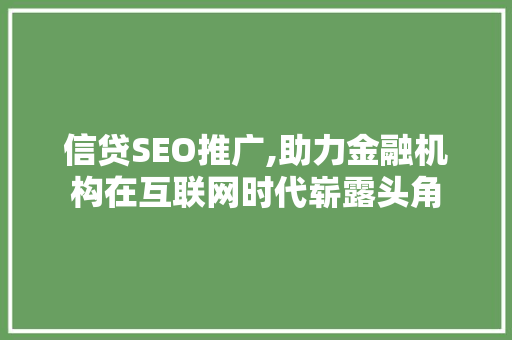 信贷SEO推广,助力金融机构在互联网时代崭露头角
