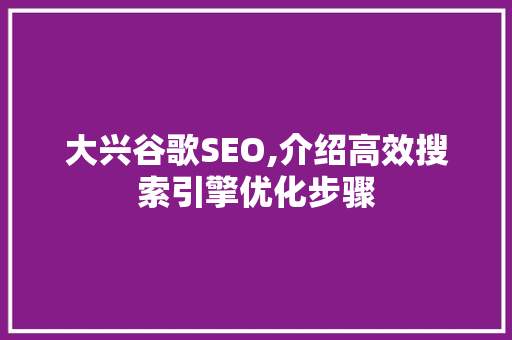 大兴谷歌SEO,介绍高效搜索引擎优化步骤