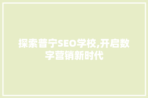 探索普宁SEO学校,开启数字营销新时代