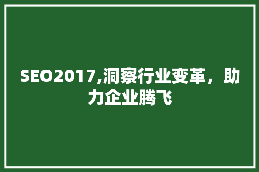 SEO2017,洞察行业变革，助力企业腾飞