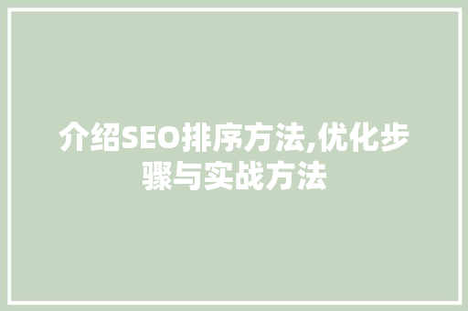 介绍SEO排序方法,优化步骤与实战方法 介绍SEO排序方法,优化步骤与实战方法 WordPress教程