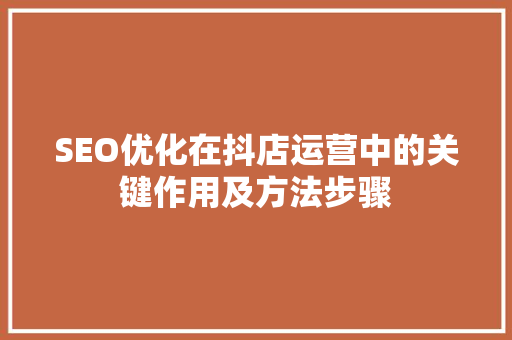 SEO优化在抖店运营中的关键作用及方法步骤 服务器/数据库