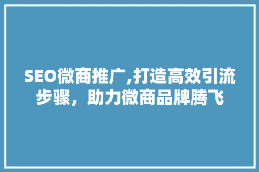 SEO微商推广,打造高效引流步骤，助力微商品牌腾飞