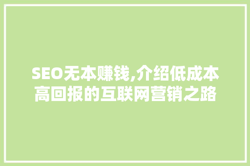 SEO无本赚钱,介绍低成本高回报的互联网营销之路