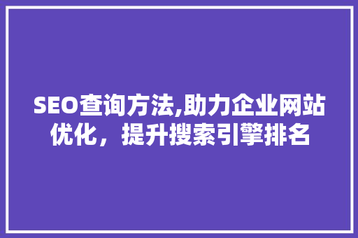 SEO查询方法,助力企业网站优化，提升搜索引擎排名