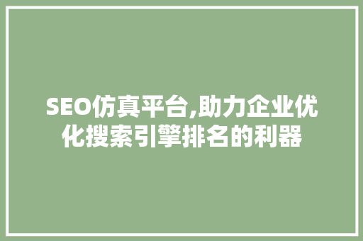 SEO仿真平台,助力企业优化搜索引擎排名的利器