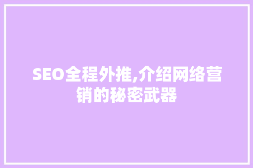 SEO全程外推,介绍网络营销的秘密武器