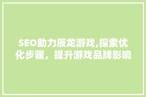 SEO助力辰龙游戏,探索优化步骤，提升游戏品牌影响力