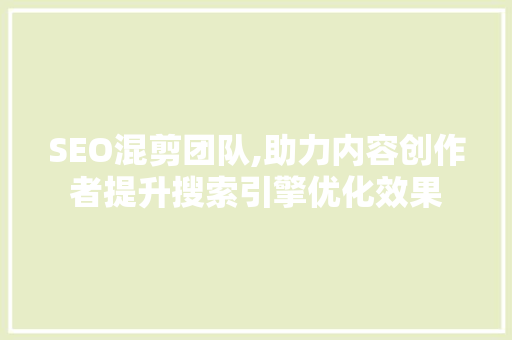 SEO混剪团队,助力内容创作者提升搜索引擎优化效果