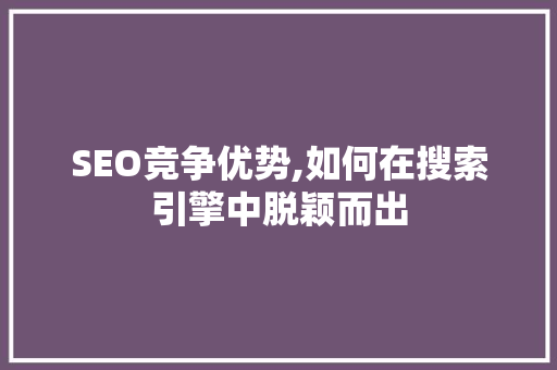 SEO竞争优势,如何在搜索引擎中脱颖而出