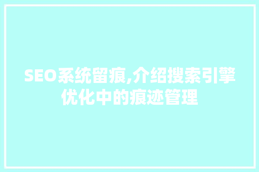 SEO系统留痕,介绍搜索引擎优化中的痕迹管理