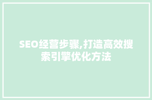 SEO经营步骤,打造高效搜索引擎优化方法