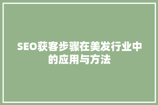 SEO获客步骤在美发行业中的应用与方法