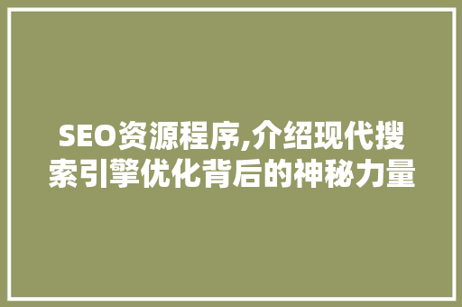 SEO资源程序,介绍现代搜索引擎优化背后的神秘力量
