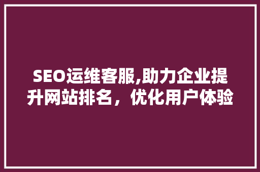 SEO运维客服,助力企业提升网站排名，优化用户体验