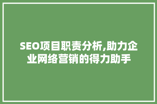 SEO项目职责分析,助力企业网络营销的得力助手