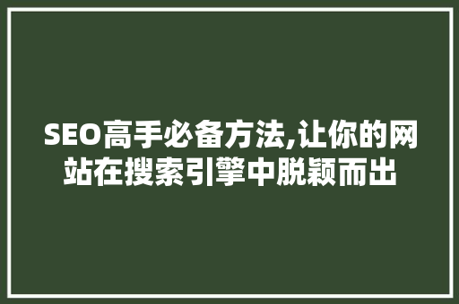 SEO高手必备方法,让你的网站在搜索引擎中脱颖而出