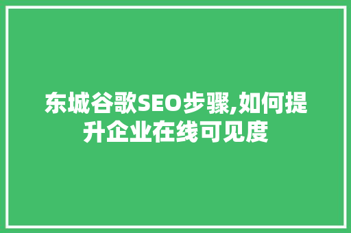 东城谷歌SEO步骤,如何提升企业在线可见度