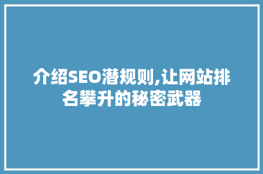 介绍SEO潜规则,让网站排名攀升的秘密武器