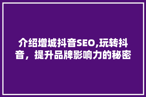 介绍增城抖音SEO,玩转抖音，提升品牌影响力的秘密武器