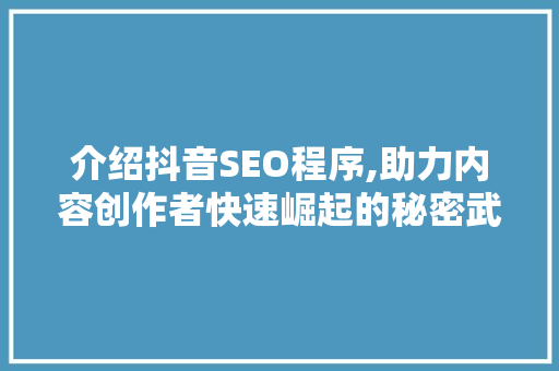介绍抖音SEO程序,助力内容创作者快速崛起的秘密武器
