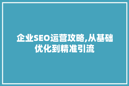 企业SEO运营攻略,从基础优化到精准引流