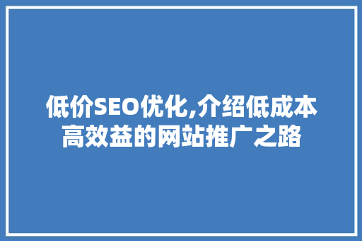 低价SEO优化,介绍低成本高效益的网站推广之路
