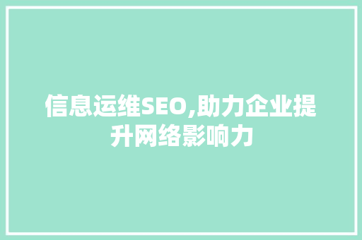 信息运维SEO,助力企业提升网络影响力 建站教程