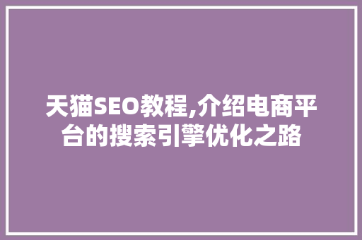 天猫SEO教程,介绍电商平台的搜索引擎优化之路