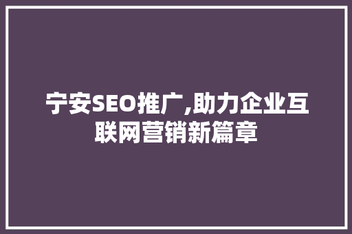 宁安SEO推广,助力企业互联网营销新篇章
