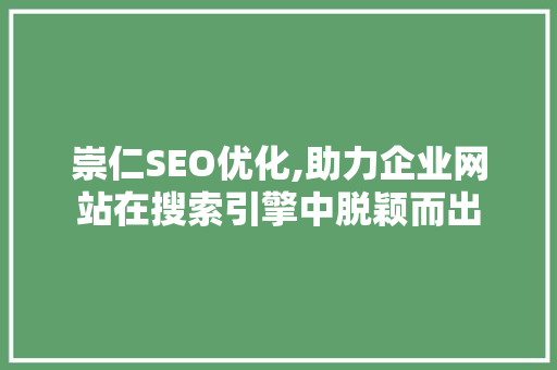 崇仁SEO优化,助力企业网站在搜索引擎中脱颖而出