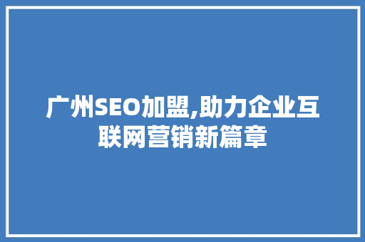 广州SEO加盟,助力企业互联网营销新篇章