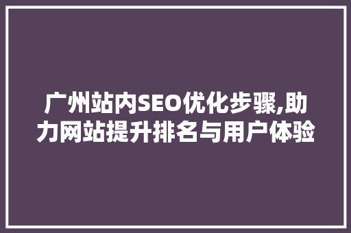 广州站内SEO优化步骤,助力网站提升排名与用户体验