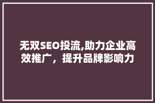 无双SEO投流,助力企业高效推广，提升品牌影响力