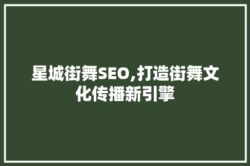 星城街舞SEO,打造街舞文化传播新引擎