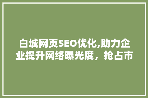 白城网页SEO优化,助力企业提升网络曝光度，抢占市场先机
